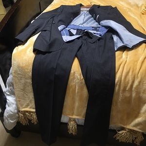 Navy blue suit.